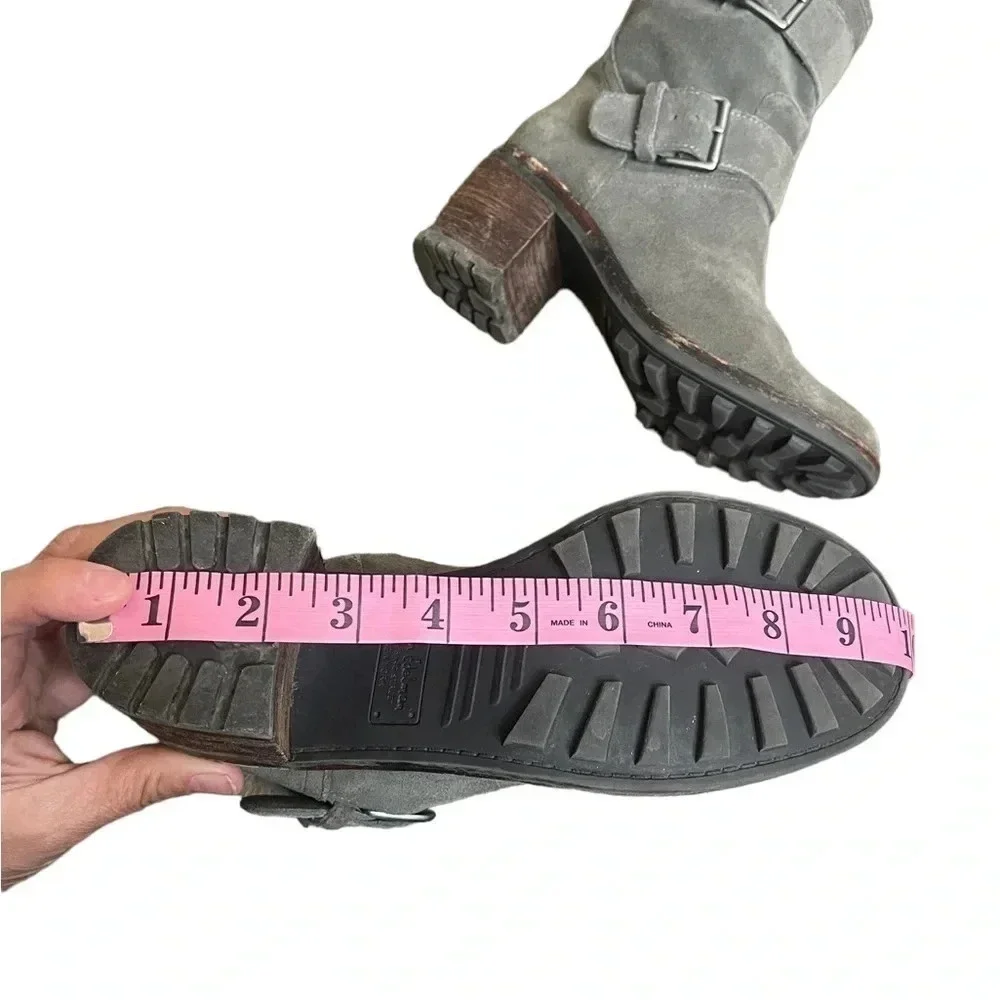 Sam Edelman Troy Gray Suede Buckle Moto  Boots Women’s size 7.5 - Picture 9 of 16